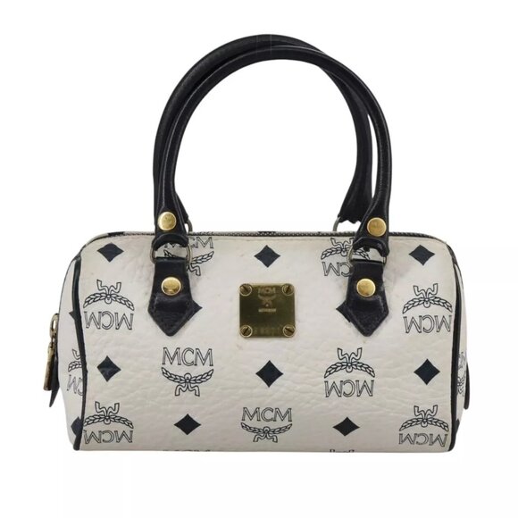 MCM Vicetos Logogram Mini Hand Bag PVC Leather White Auth - Picture 3 of 15